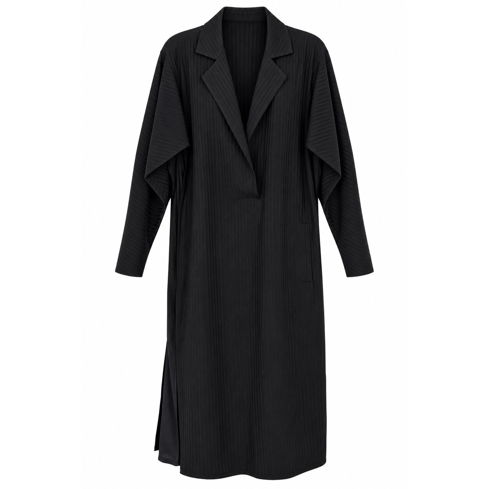 Vintage Gianfranco Ferré Black Stripe Architectural Cape Sleeve Midi Dress IT 38